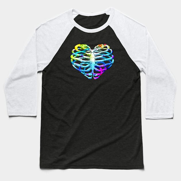 Rib Cage Floral 3 Baseball T-Shirt by Collagedream